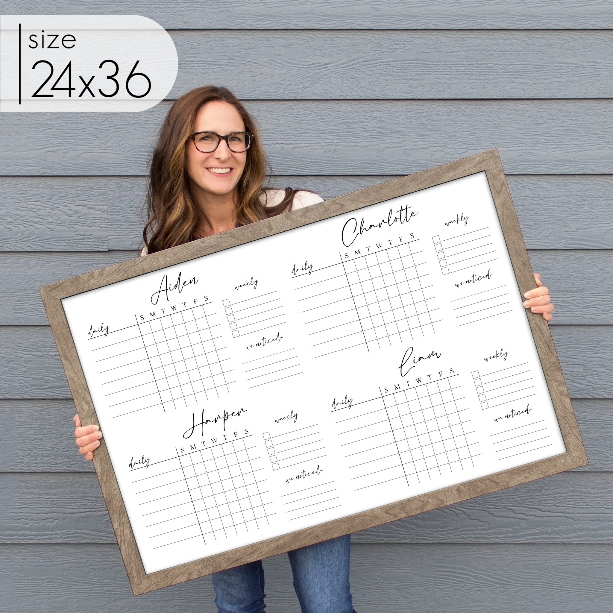 4 Person Framed Chore Chart Whiteboard | Horizontal Pennington