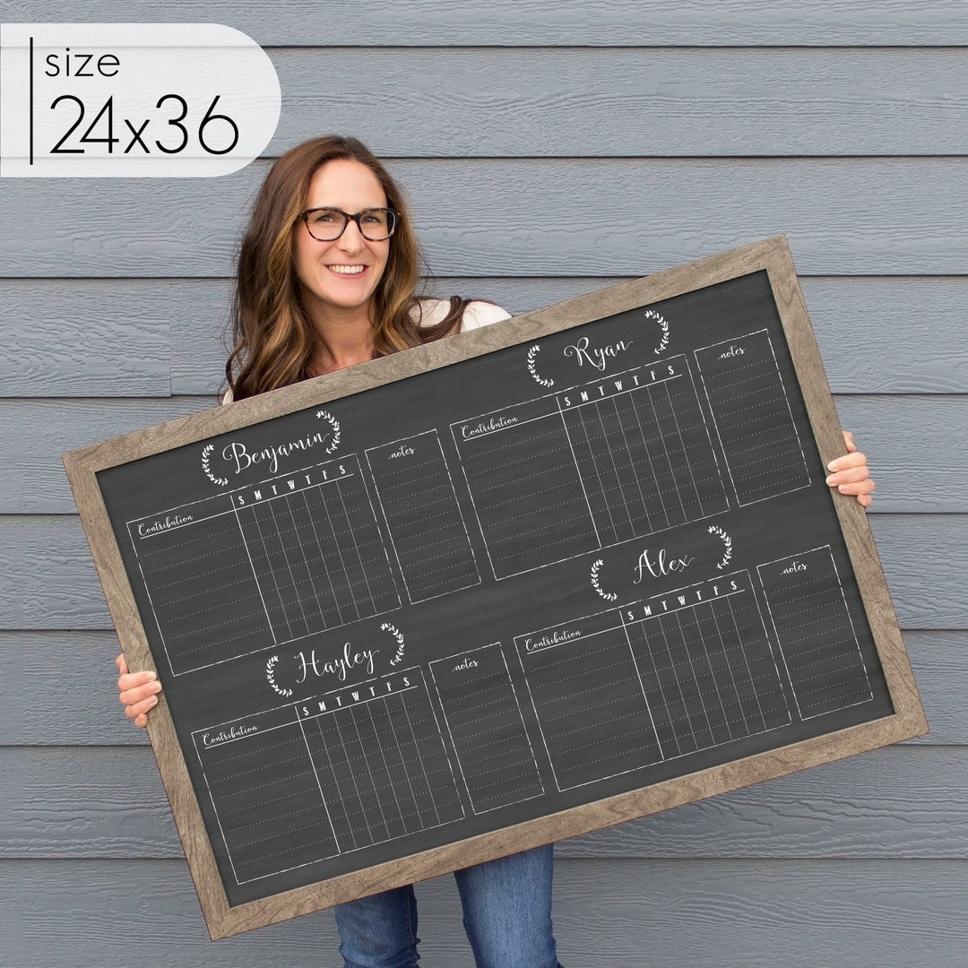 4 Person Framed Chore Chart Chalkboard | Horizontal Eagleton