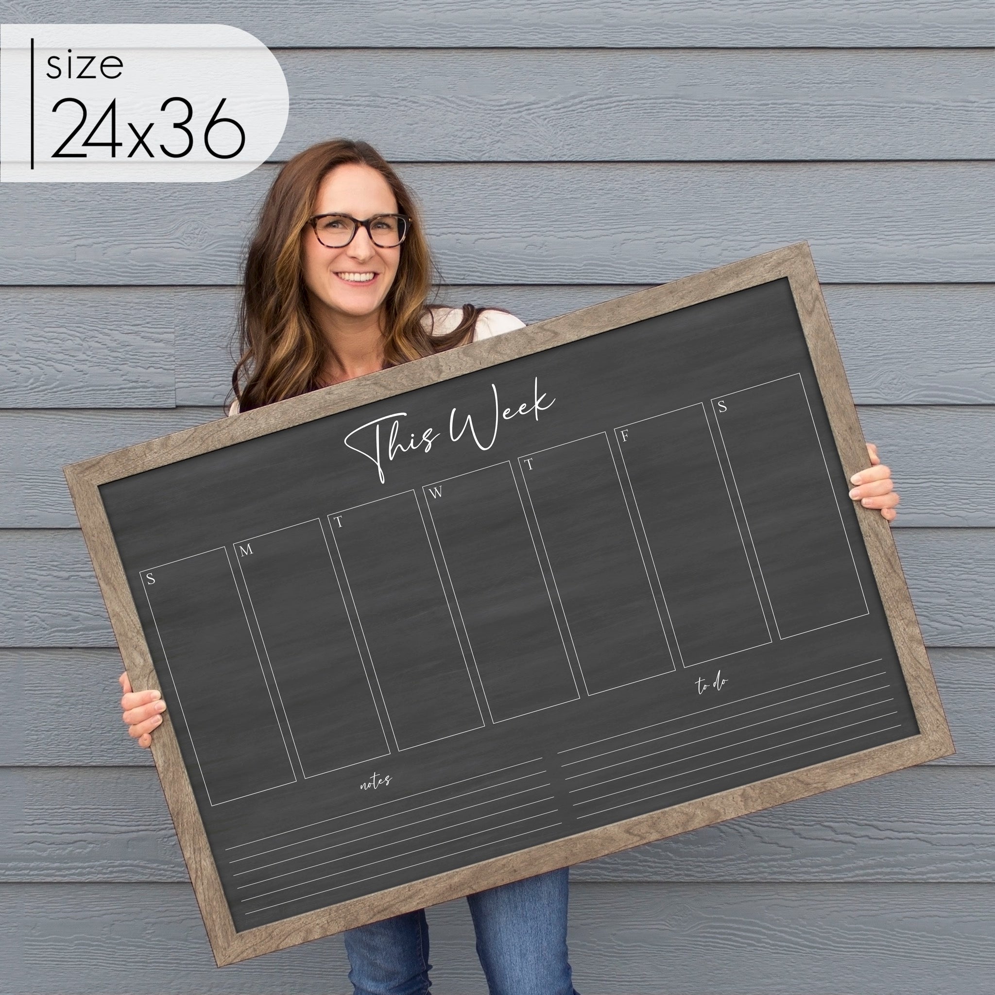 Weekly Framed Chalkboard Calendar + 2 sections | Horizontal Pennington