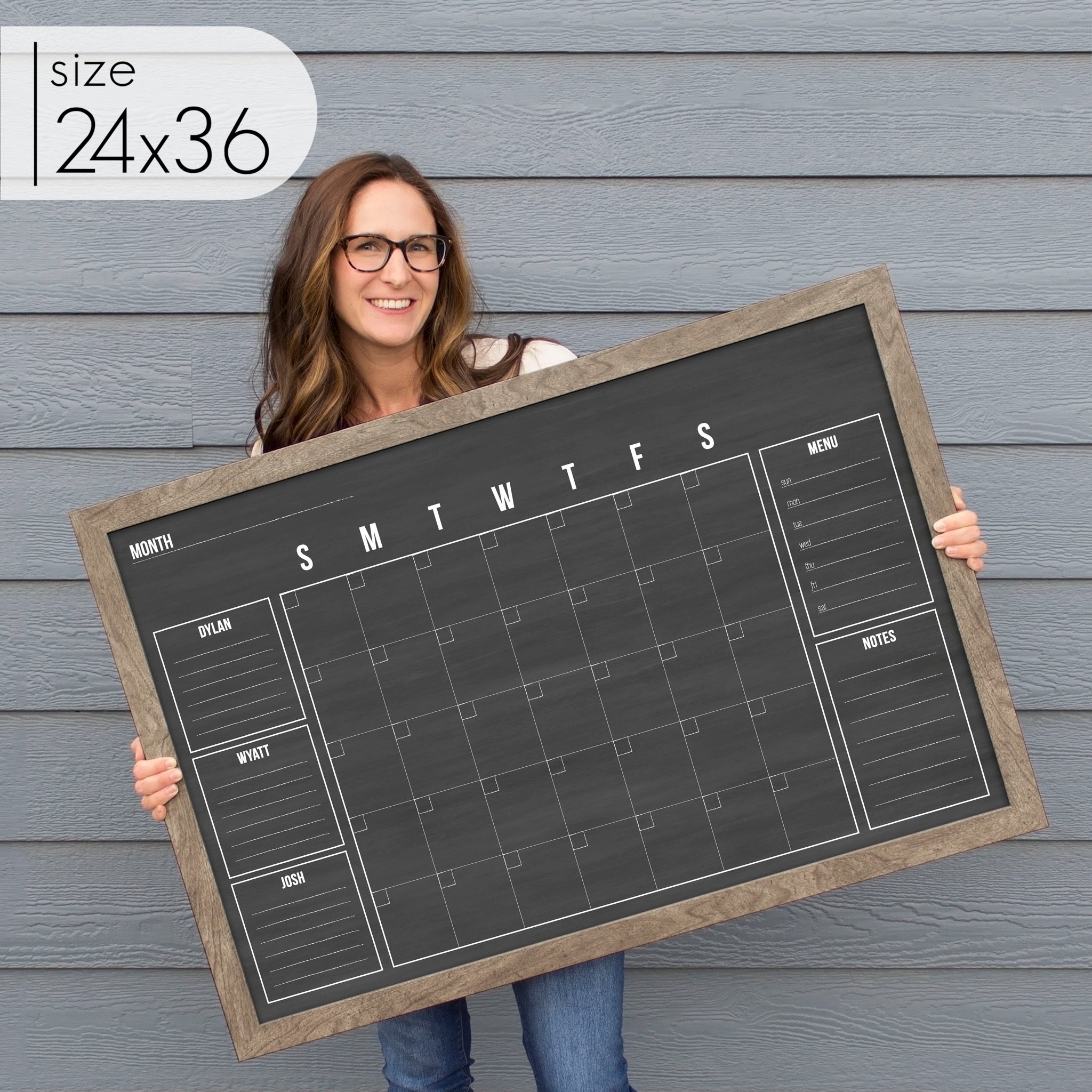 Monthly Framed Chalkboard Calendar + 5 sections | Horizontal Dwyer
