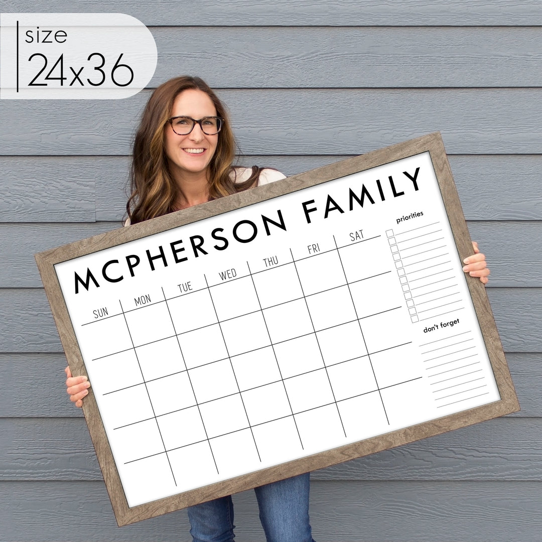 Monthly Framed Whiteboard Calendar + 2 sections | Horizontal Madi