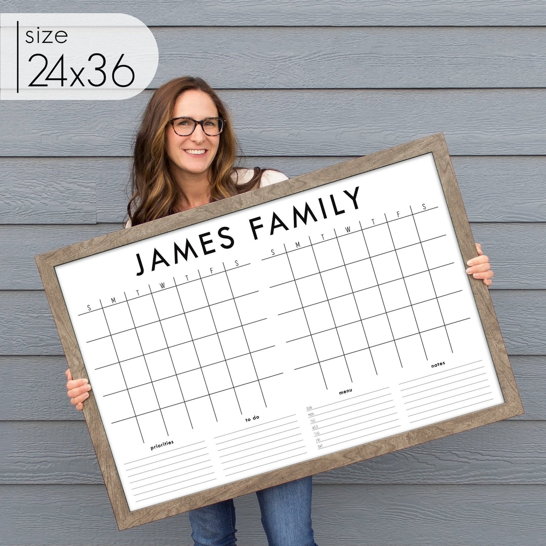 2 Month Framed Whiteboard Calendar + 4 sections | Horizontal Madi