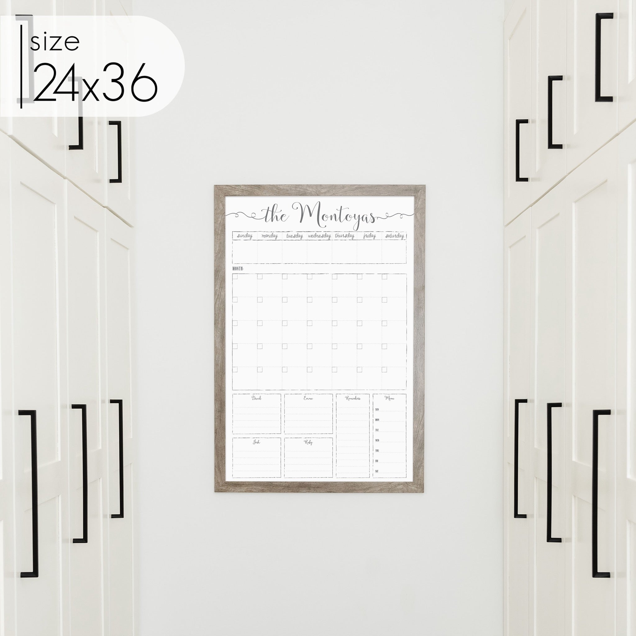 Week & Month Combo Framed Whiteboard + 6 sections | Vertical Knope