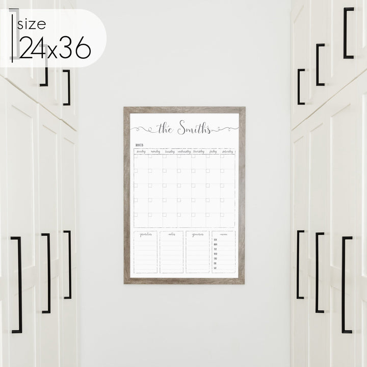 Monthly Framed Whiteboard Calendar + 4 sections | Vertical Knope