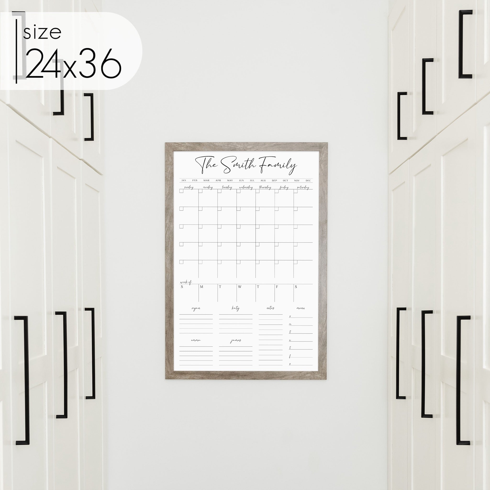 Week & Month Combo Framed Whiteboard + 6 sections | Vertical Pennington