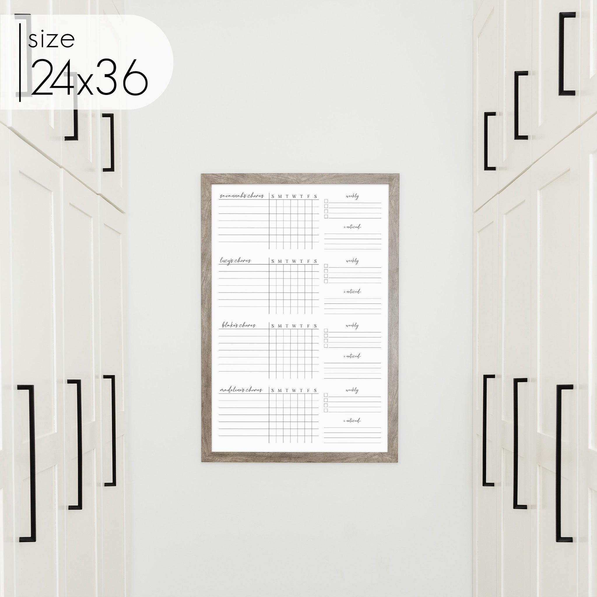 4 Person Framed Whiteboard Chore Chart  | Vertical Pennington