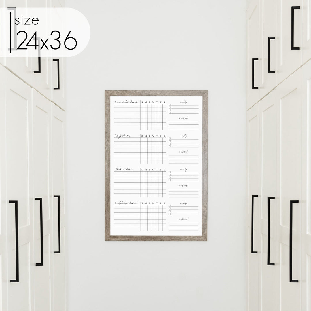 4 Person Framed Whiteboard Chore Chart  | Vertical Pennington