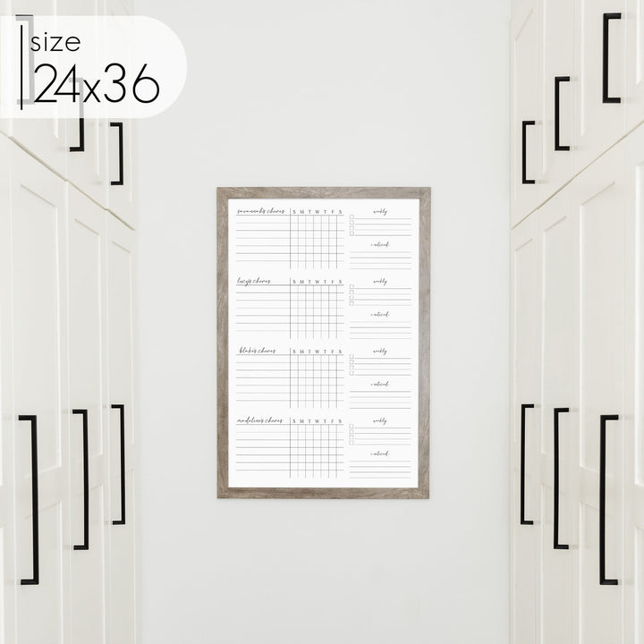 4 Person Framed Whiteboard Chore Chart  | Vertical Pennington