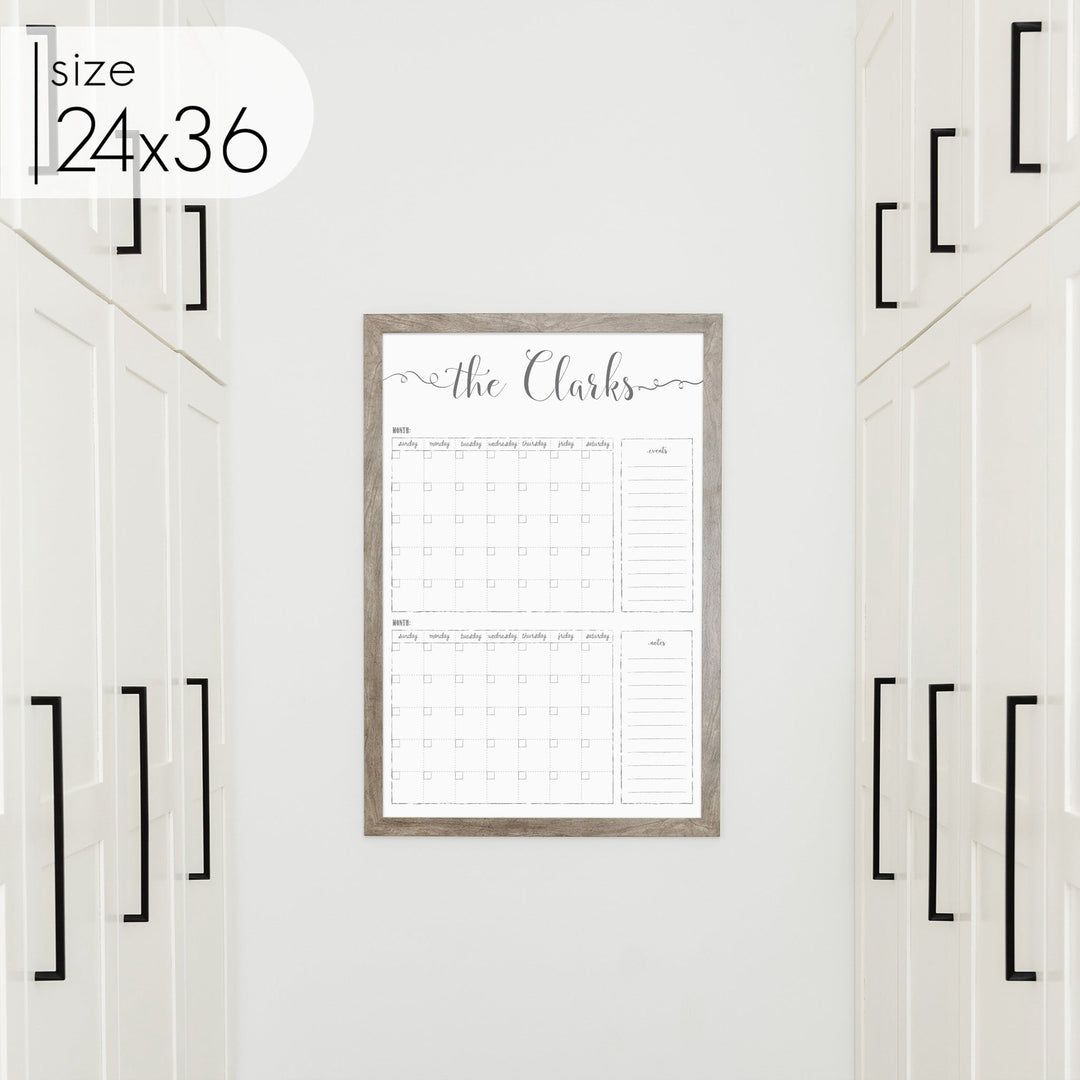 2 Month Framed Whiteboard Calendar + 2 sections | Vertical Knope