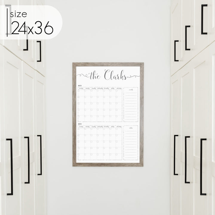 2 Month Framed Whiteboard Calendar + 2 sections | Vertical Knope