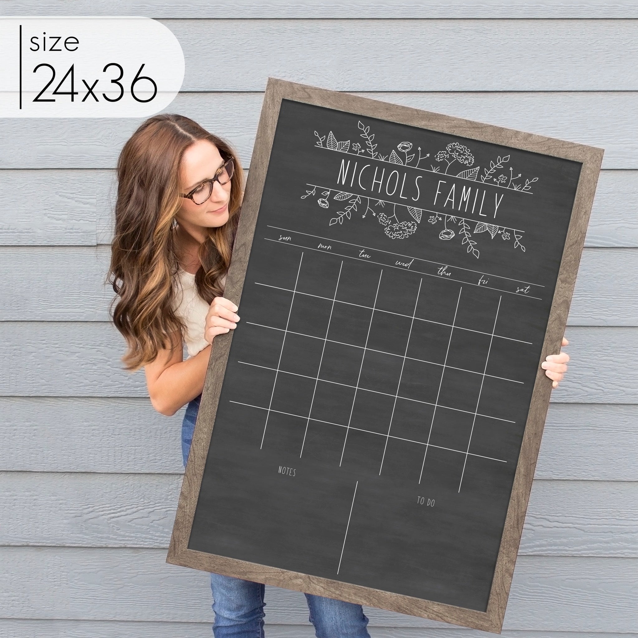 Monthly Framed Chalkboard Calendar + 2 sections | Vertical Lucy