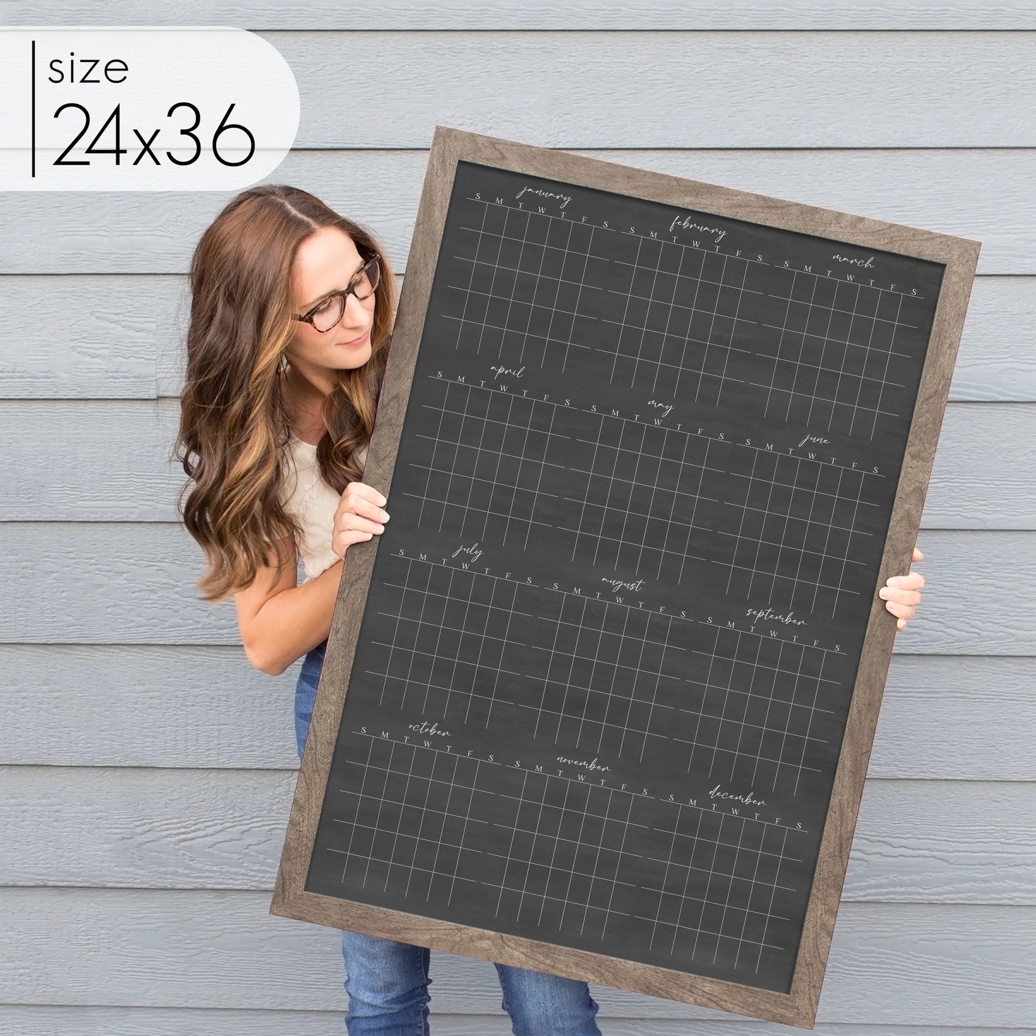 Framed Yearly Chalkboard Calendar | Vertical Pennington