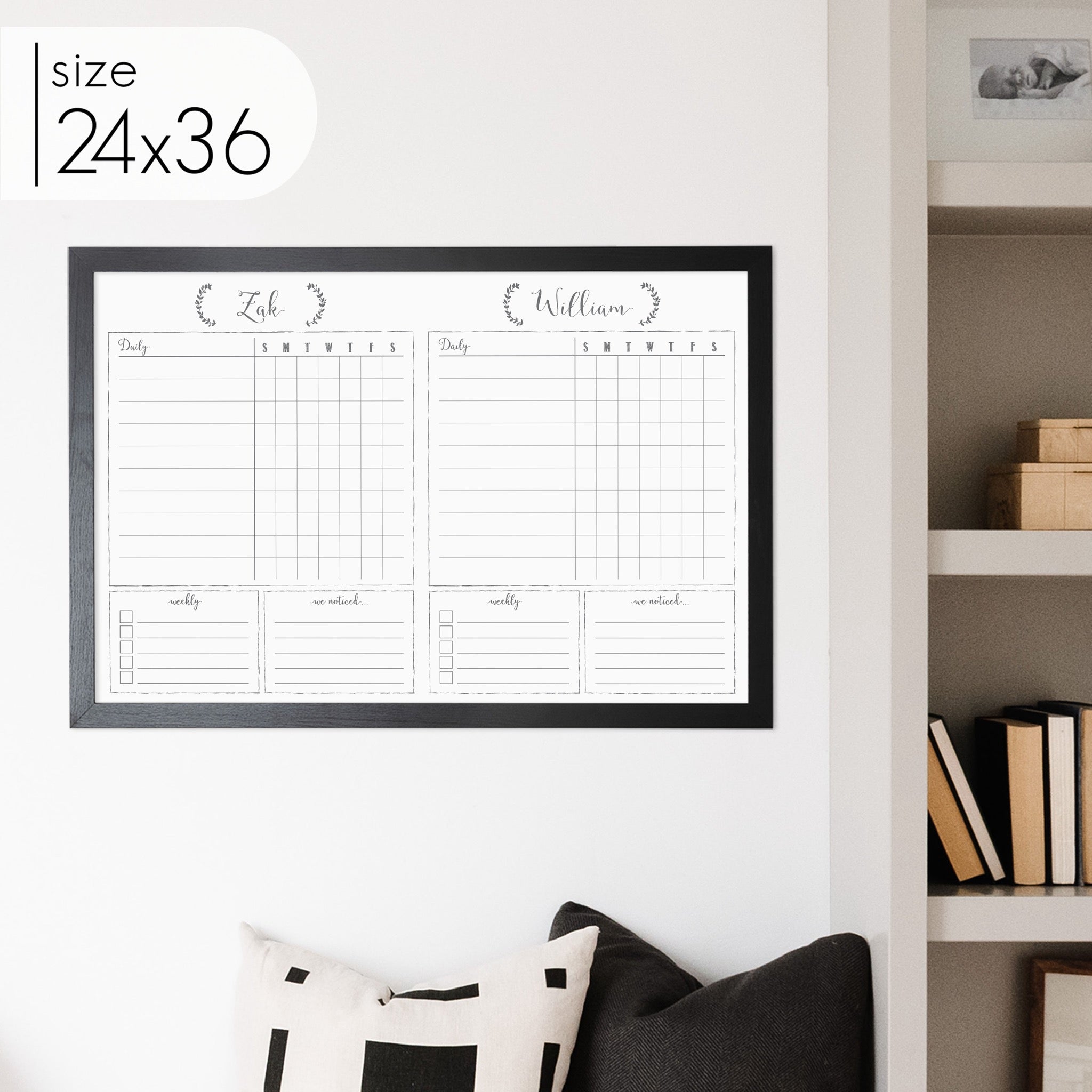 2 Person Framed Whiteboard Chore Chart | Horizontal Eagleton