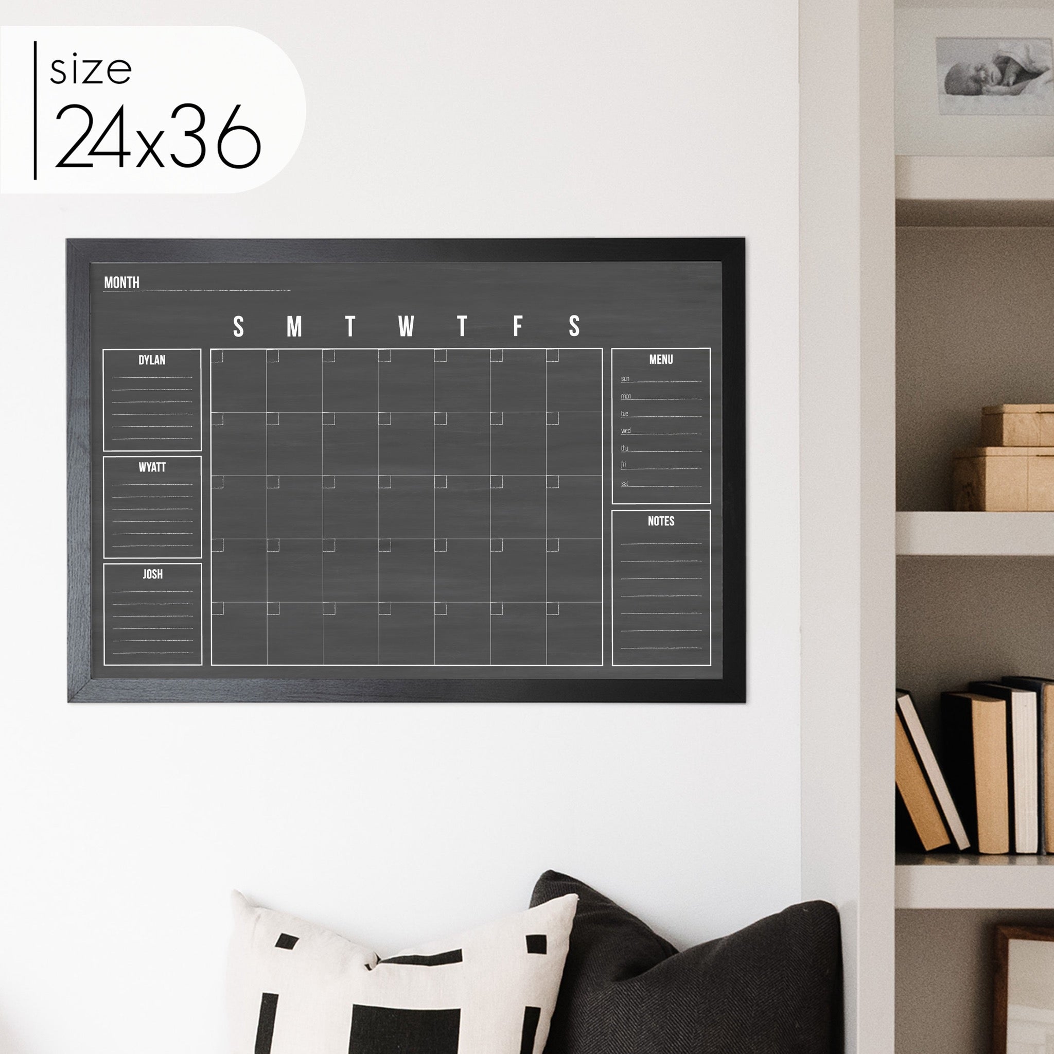 Monthly Framed Chalkboard Calendar + 5 sections | Horizontal Dwyer