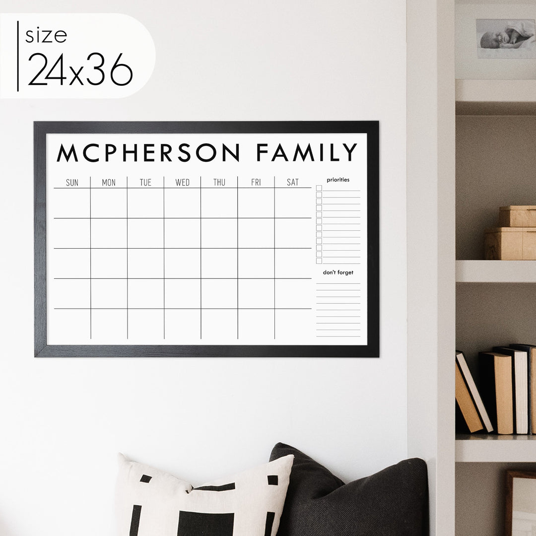 Monthly Framed Whiteboard Calendar + 2 sections | Horizontal Madi