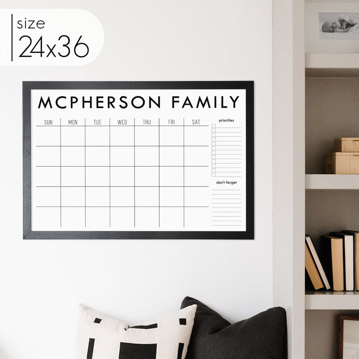 Monthly Framed Whiteboard Calendar + 2 sections | Horizontal Madi