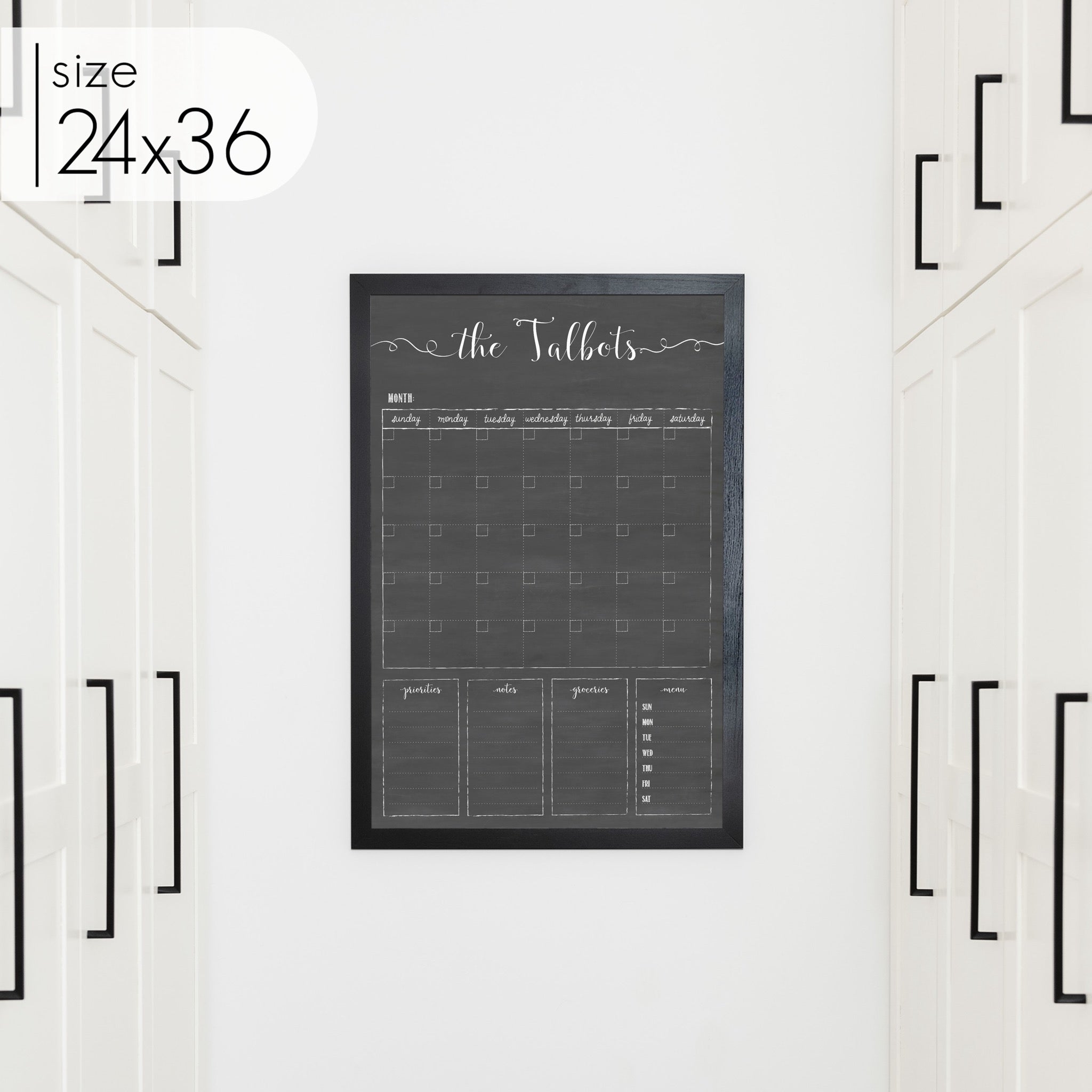 Monthly Framed Chalkboard Calendar + 4 sections | Vertical Knope
