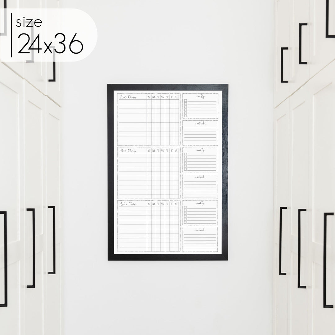3 Person Framed Whiteboard Chore Chart  | Vertical Knope