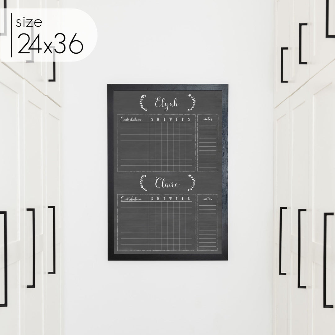 2 Person Framed Chalkboard Chore Chart  | Vertical Eagleton