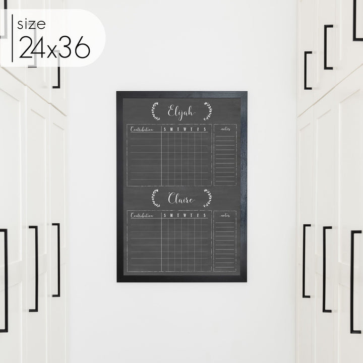 2 Person Framed Chalkboard Chore Chart  | Vertical Eagleton