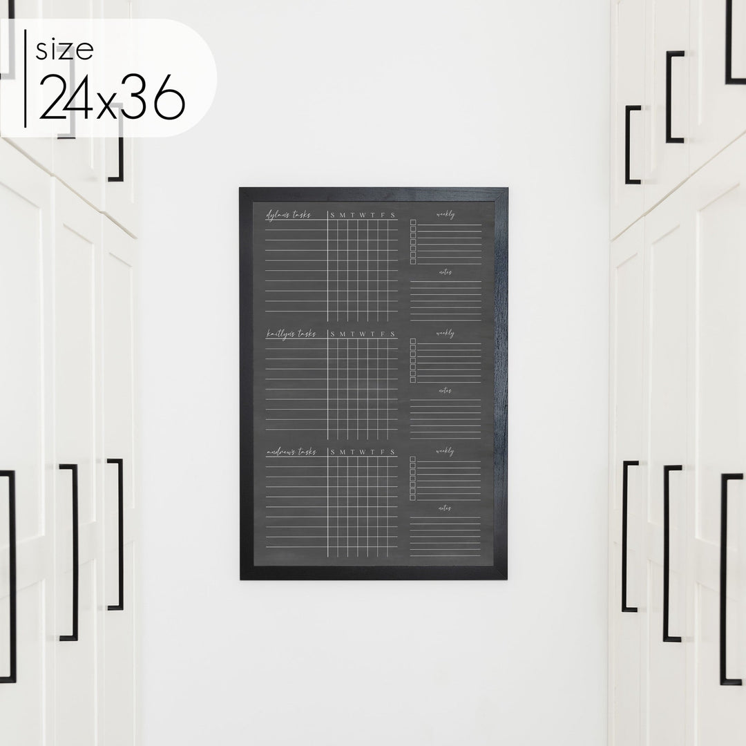 3 Person Framed Chalkboard Chore Chart  | Vertical Pennington