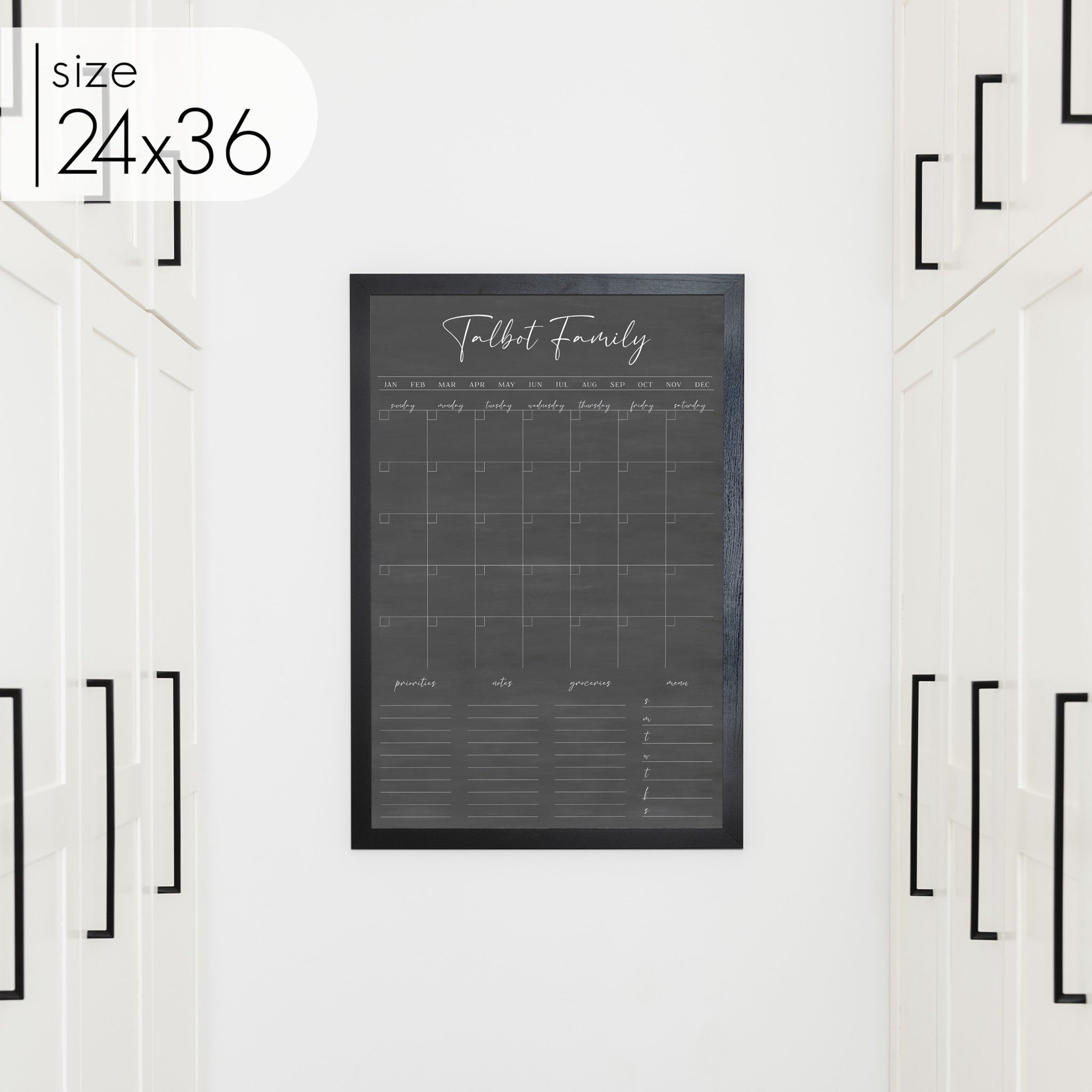 Monthly Framed Chalkboard Calendar + 4 sections | Vertical Pennington