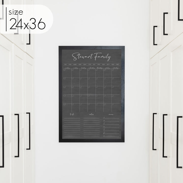 Monthly Framed Chalkboard Calendar + 3 sections | Vertical Pennington