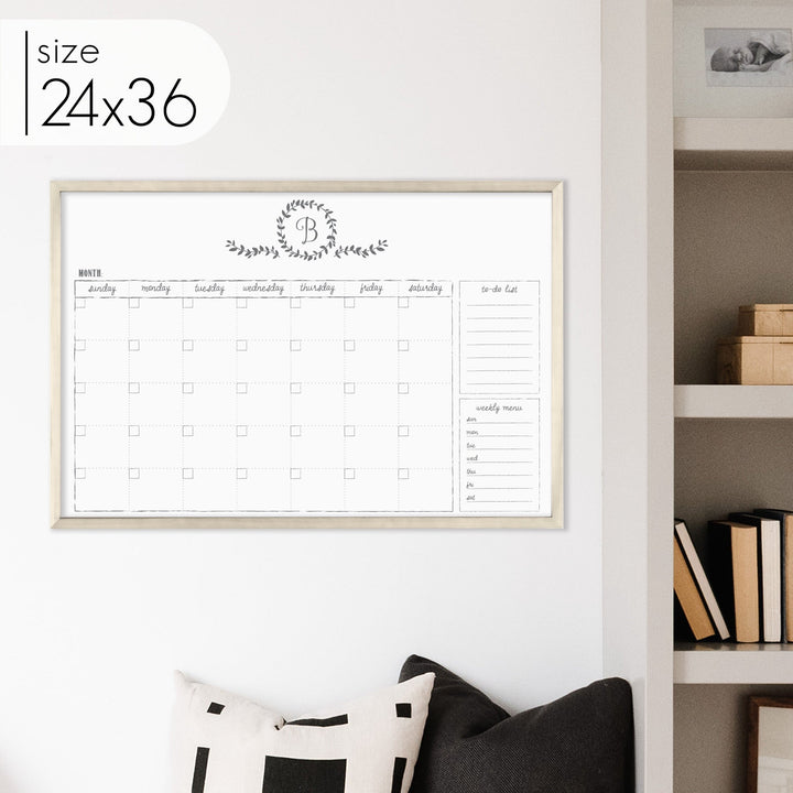Monthly Framed Whiteboard Calendar + 2 sections | Horizontal Donna