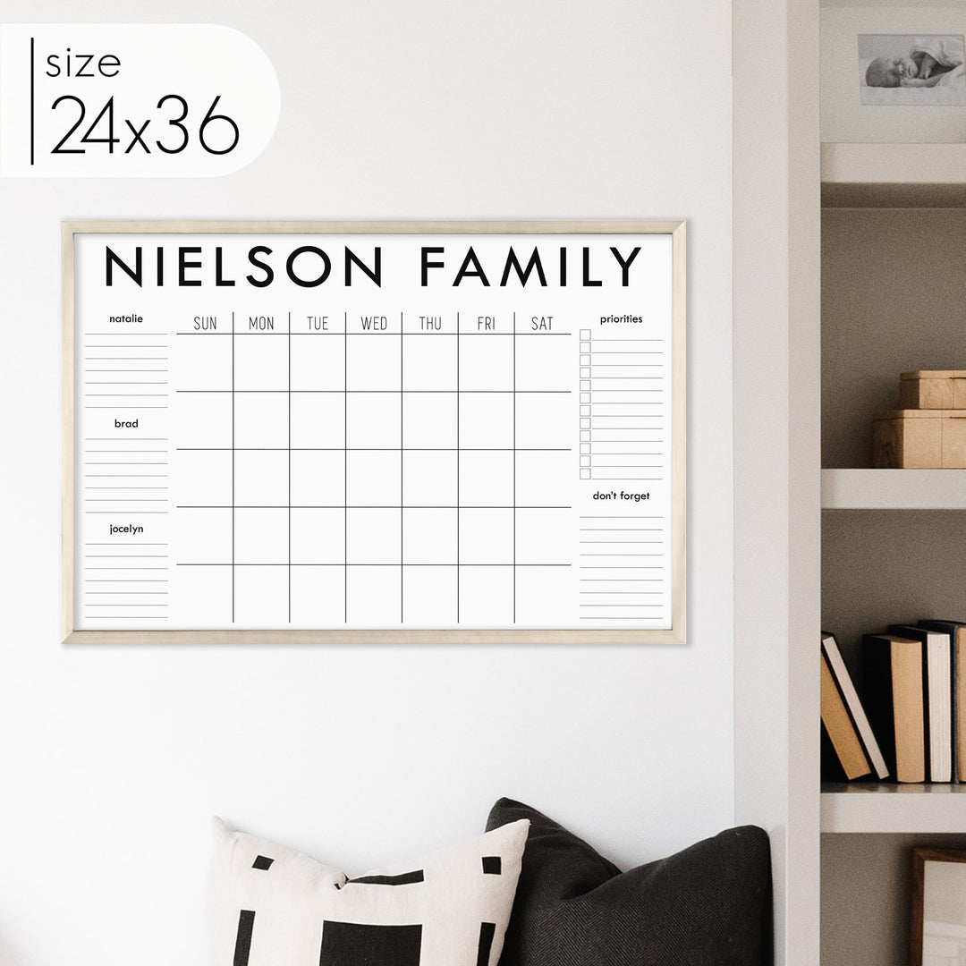 Monthly Framed Whiteboard Calendar + 5 sections | Horizontal Madi