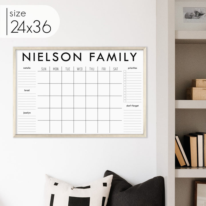 Monthly Framed Whiteboard Calendar + 5 sections | Horizontal Madi