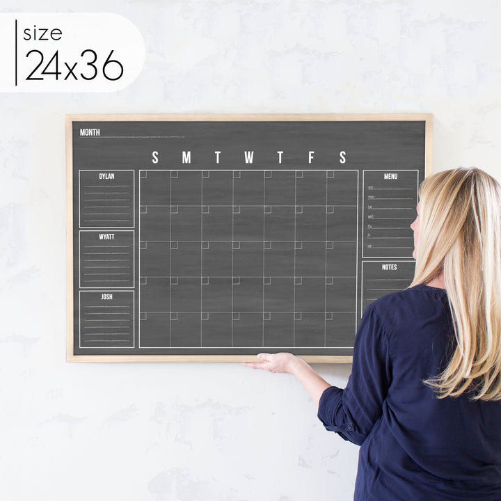 Monthly Framed Chalkboard Calendar + 5 sections | Horizontal Dwyer
