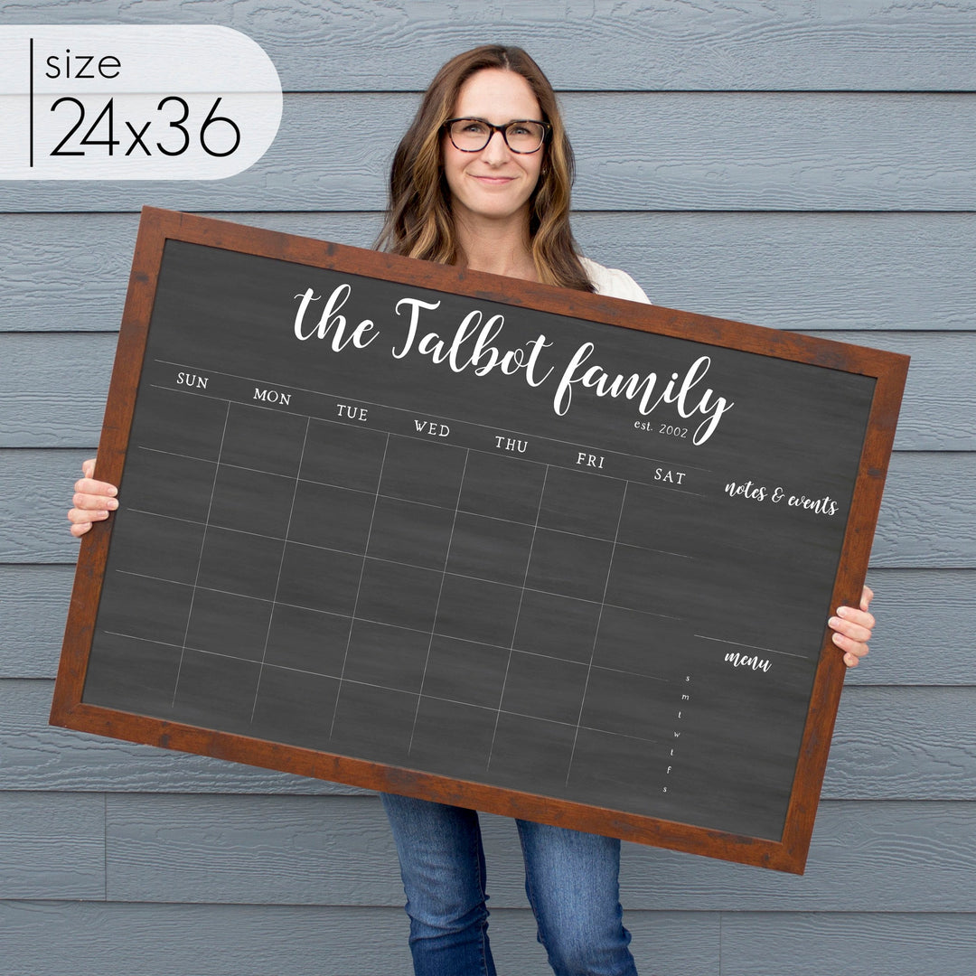 Monthly Framed Chalkboard Calendar + 2 sections | Horizontal Perkins