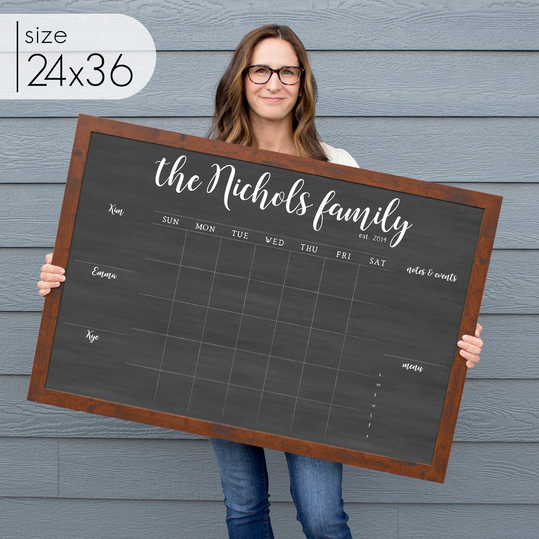 Monthly Framed Chalkboard Calendar + 5 sections | Horizontal Perkins