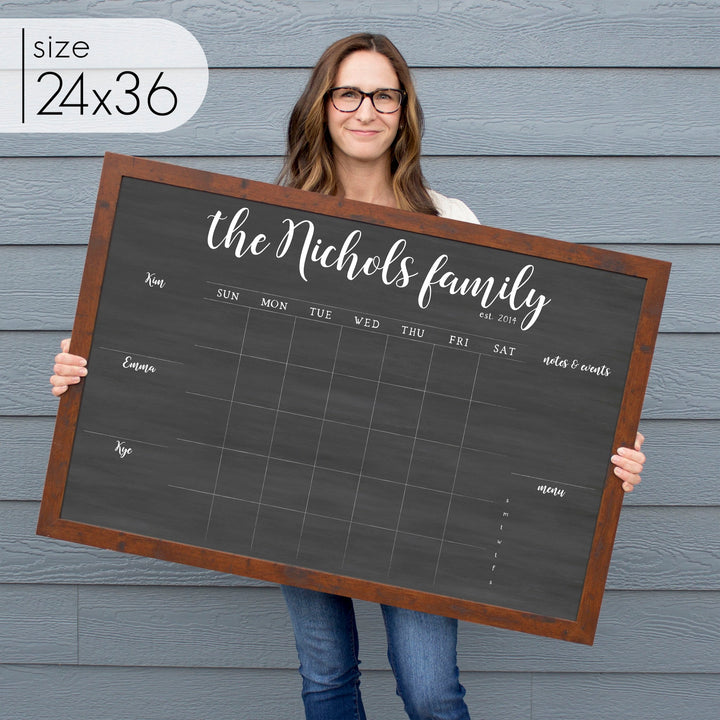 Monthly Framed Chalkboard Calendar + 5 sections | Horizontal Perkins