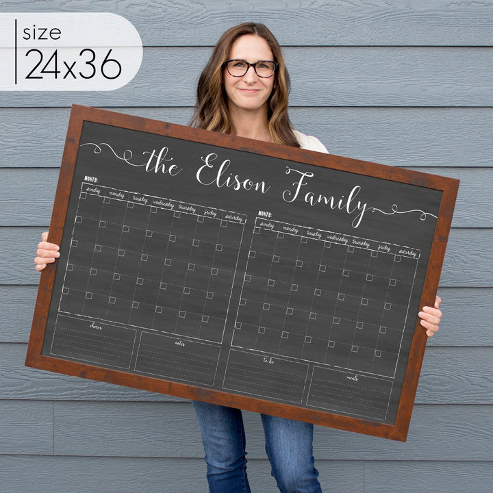 2 Month Framed Chalkboard Calendar + 4 sections | Horizontal Knope