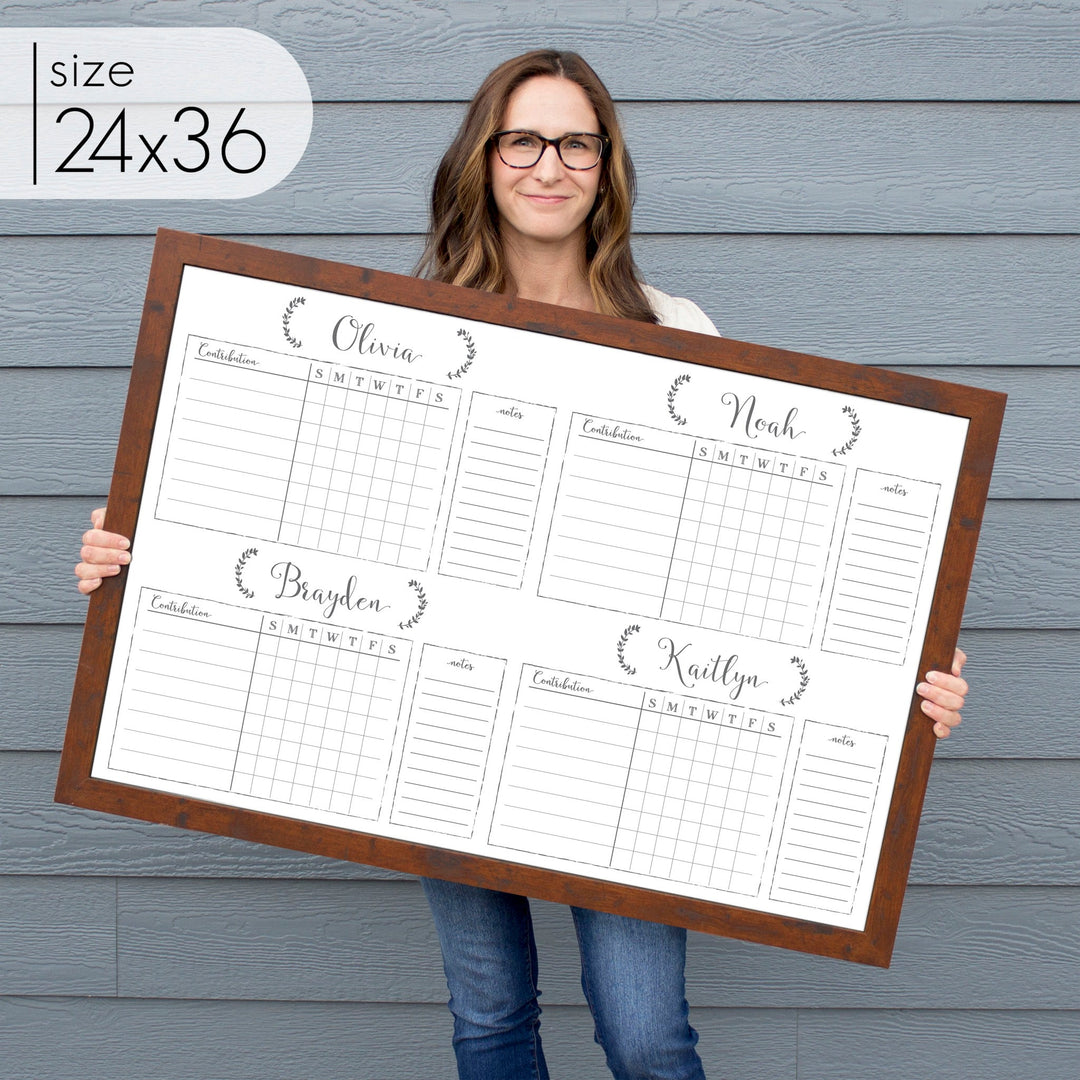 4 Person Framed Chore Chart Whiteboard | Horizontal Eagleton