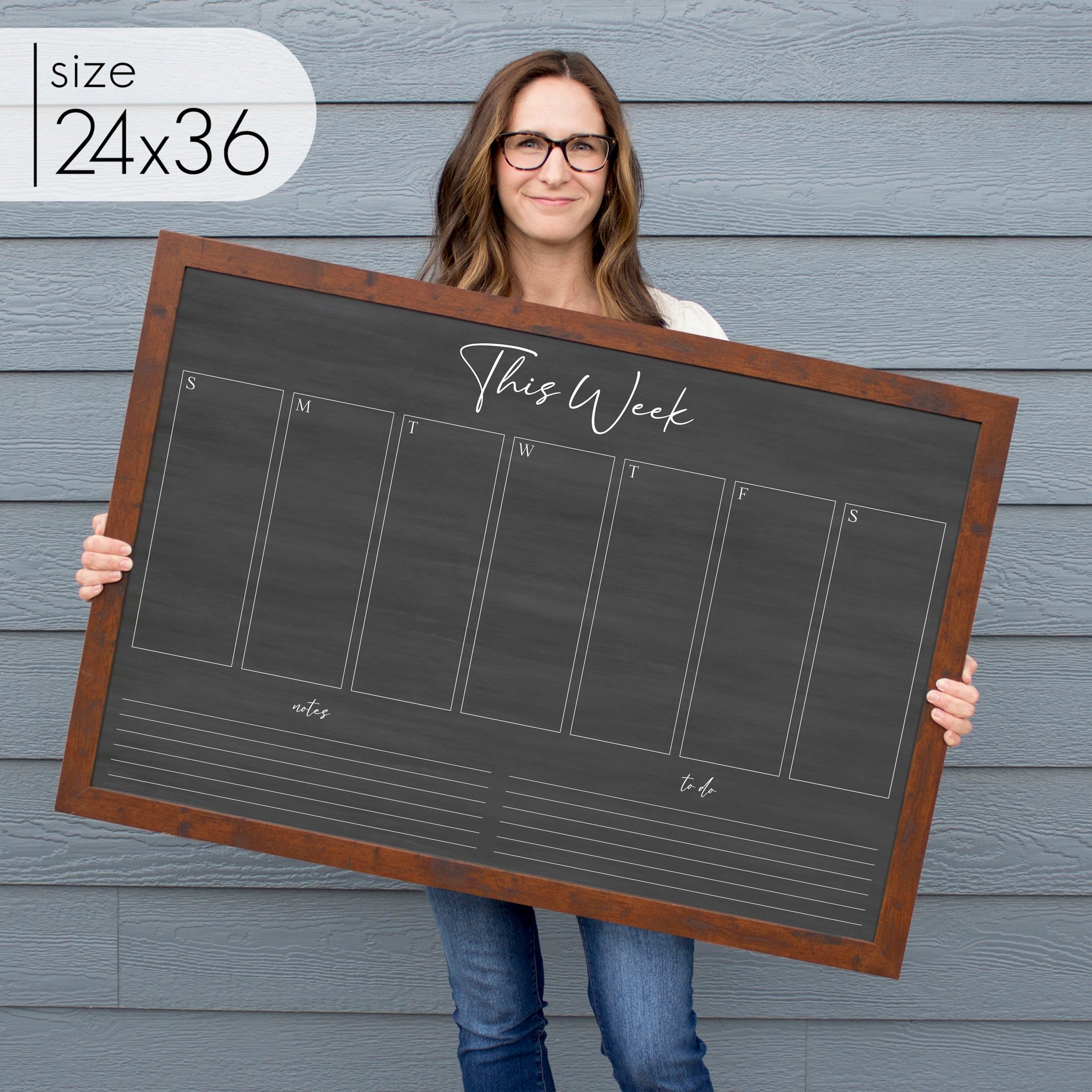 Weekly Framed Chalkboard Calendar + 2 sections | Horizontal Pennington