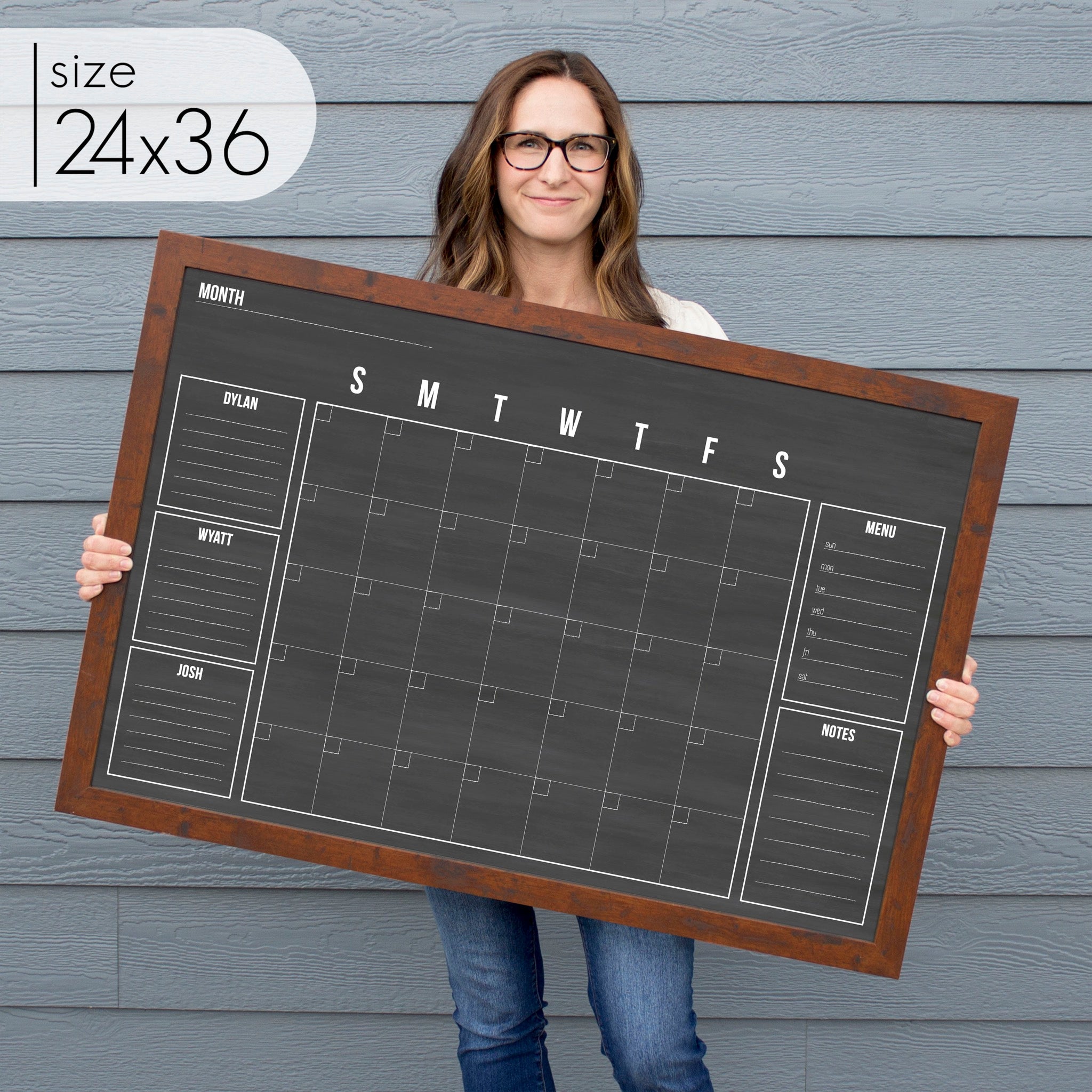 Monthly Framed Chalkboard Calendar + 5 sections | Horizontal Dwyer