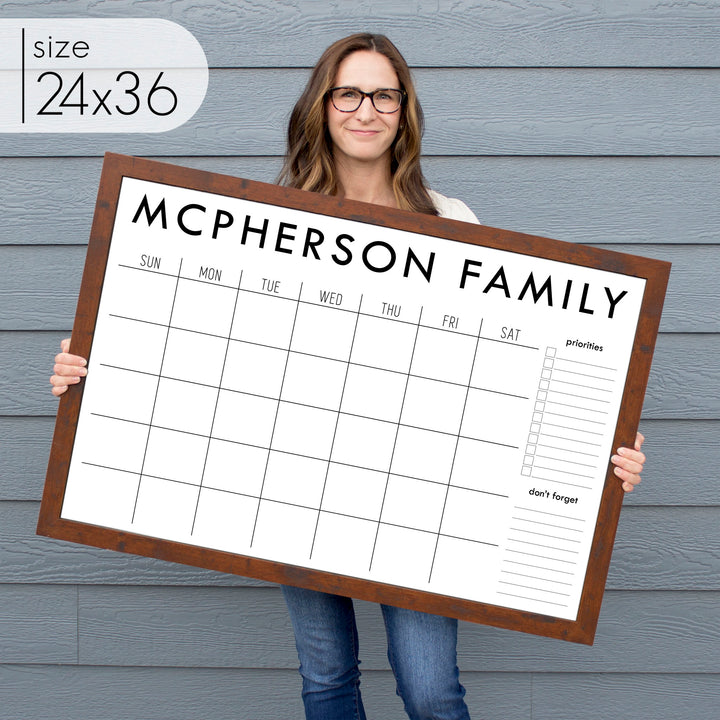 Monthly Framed Whiteboard Calendar + 2 sections | Horizontal Madi