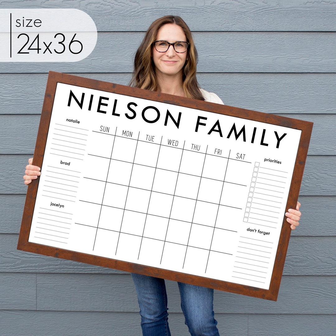 Monthly Framed Whiteboard Calendar + 5 sections | Horizontal Madi