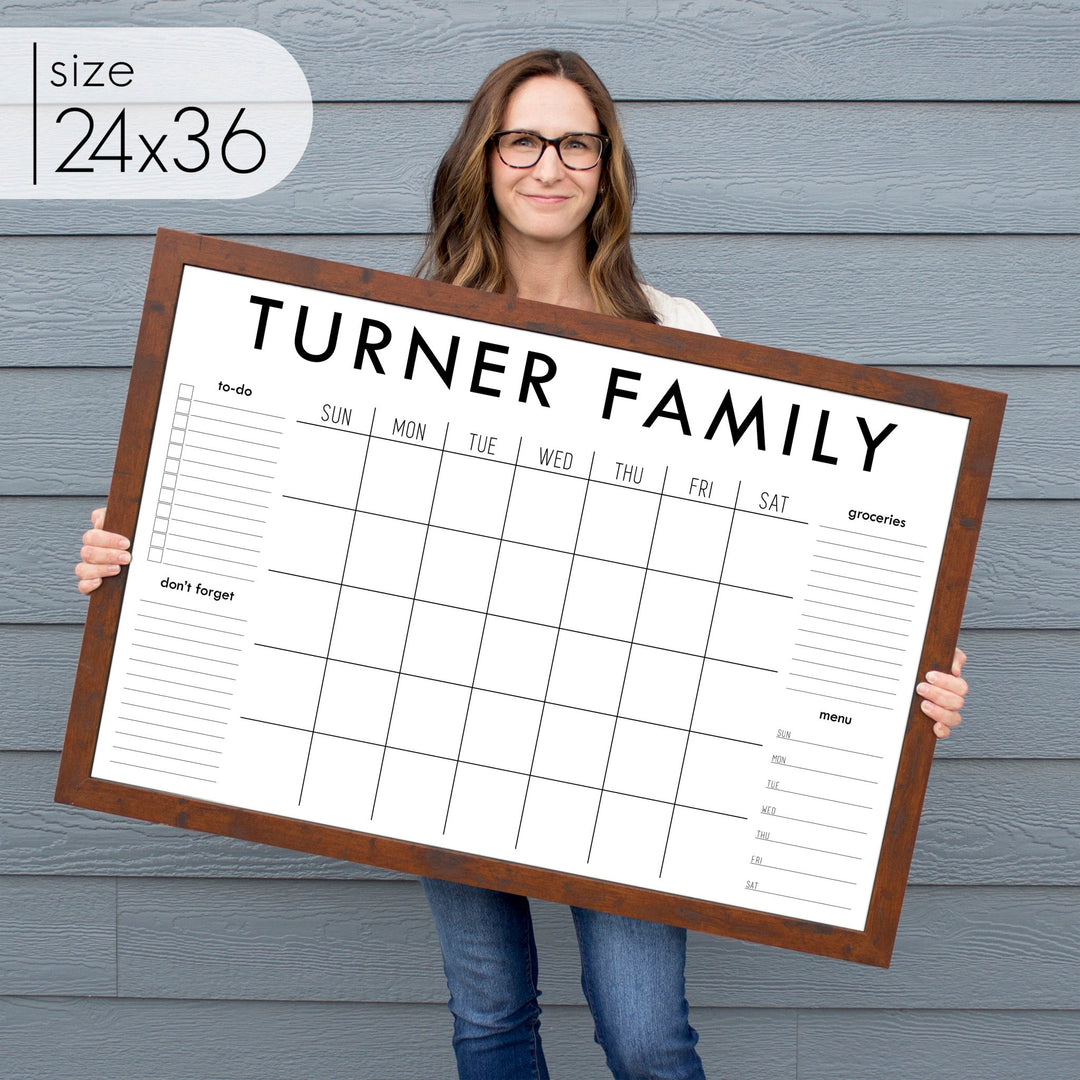 Monthly Framed Whiteboard Calendar + 4 sections | Horizontal Madi