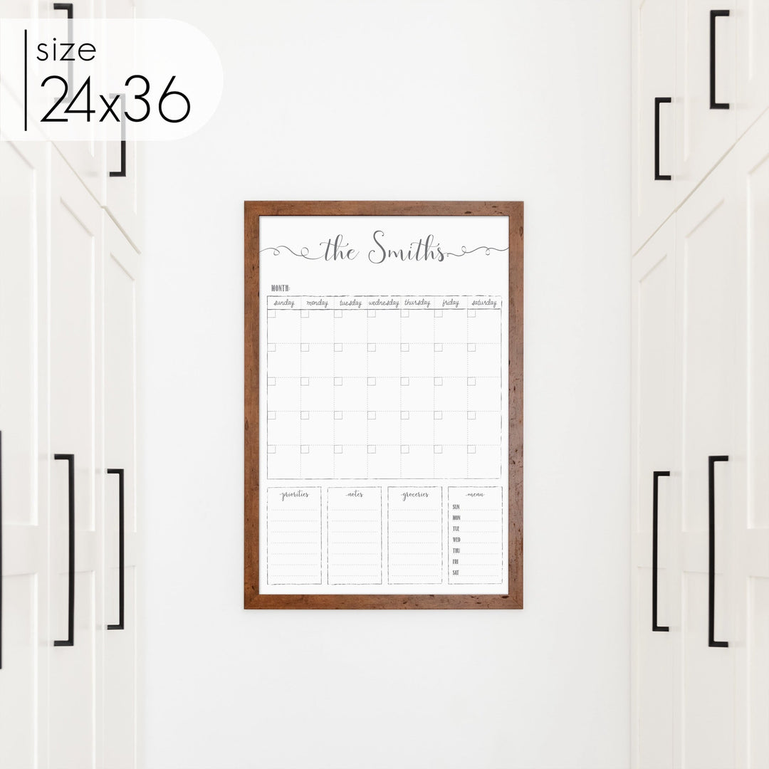 Monthly Framed Whiteboard Calendar + 4 sections | Vertical Knope