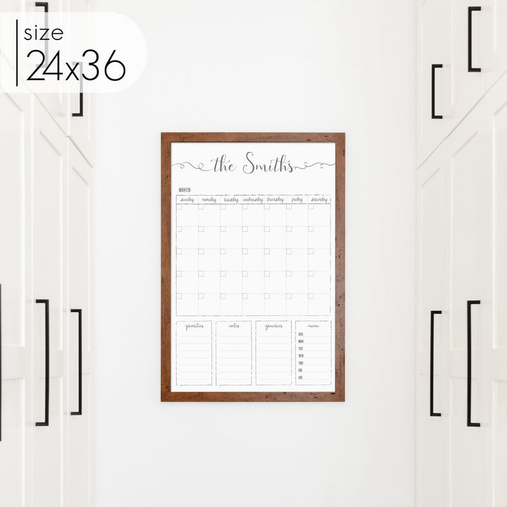 Monthly Framed Whiteboard Calendar + 4 sections | Vertical Knope