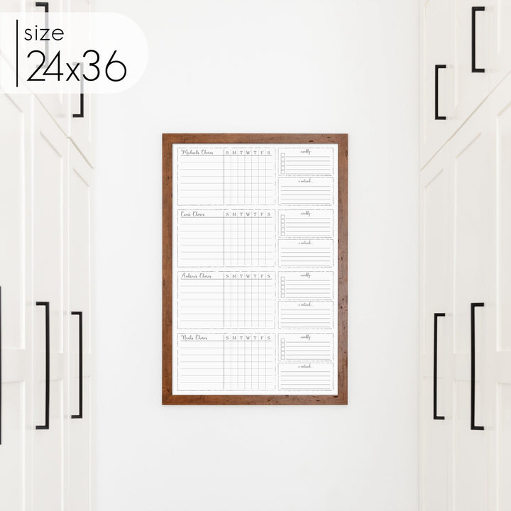 4 Person Framed Whiteboard Chore Chart  | Vertical Knope