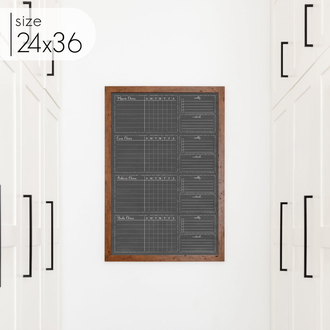 4 Person Framed Chalkboard Chore Chart  | Vertical Knope