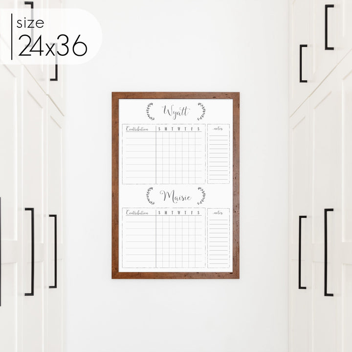 2 Person Framed Whiteboard Chore Chart  | Vertical Eagleton