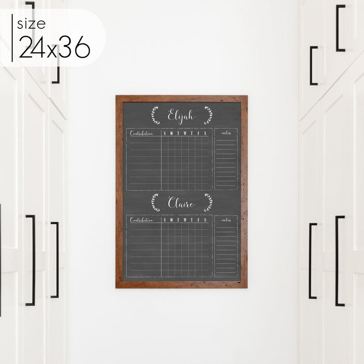 2 Person Framed Chalkboard Chore Chart  | Vertical Eagleton