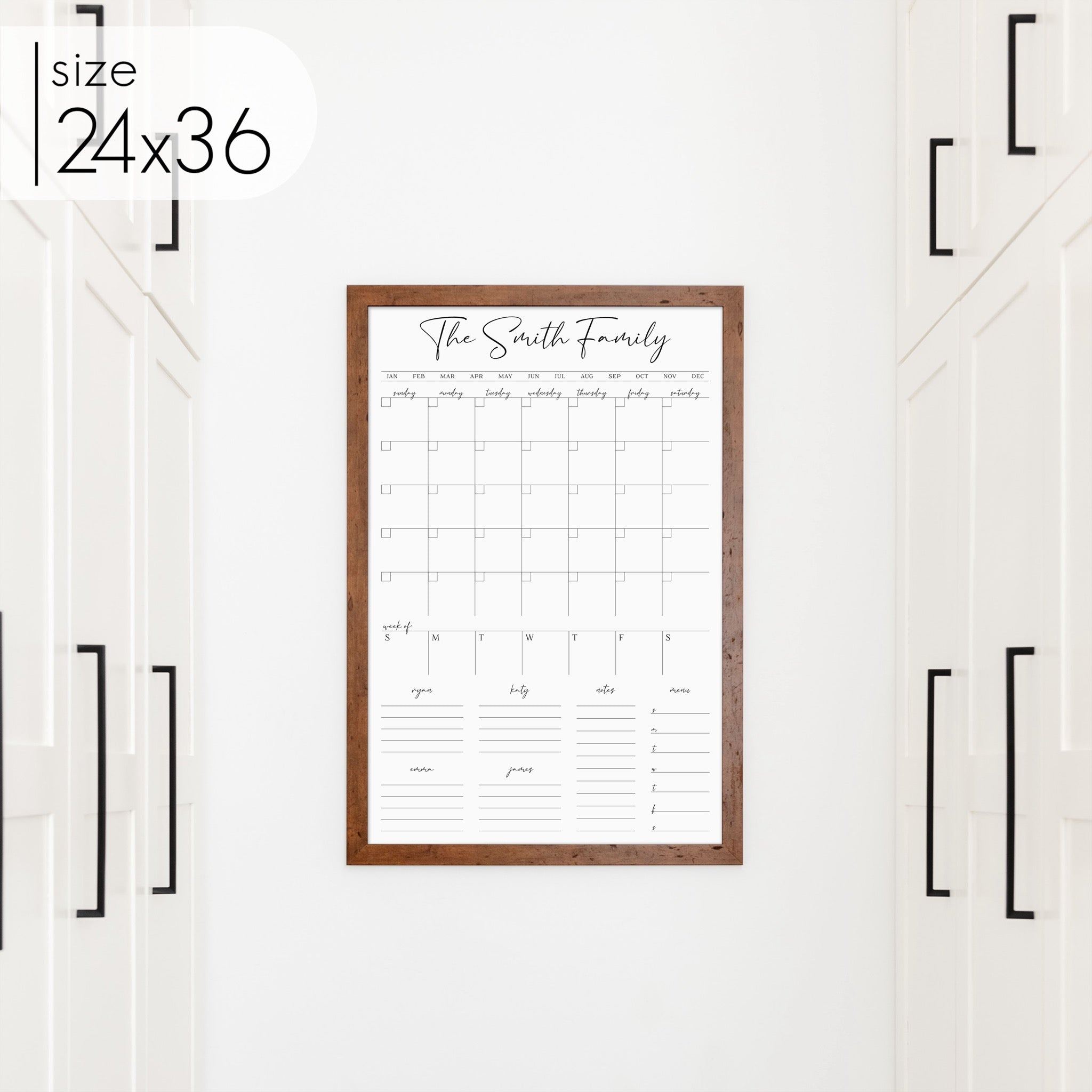 Week & Month Combo Framed Whiteboard + 6 sections | Vertical Pennington