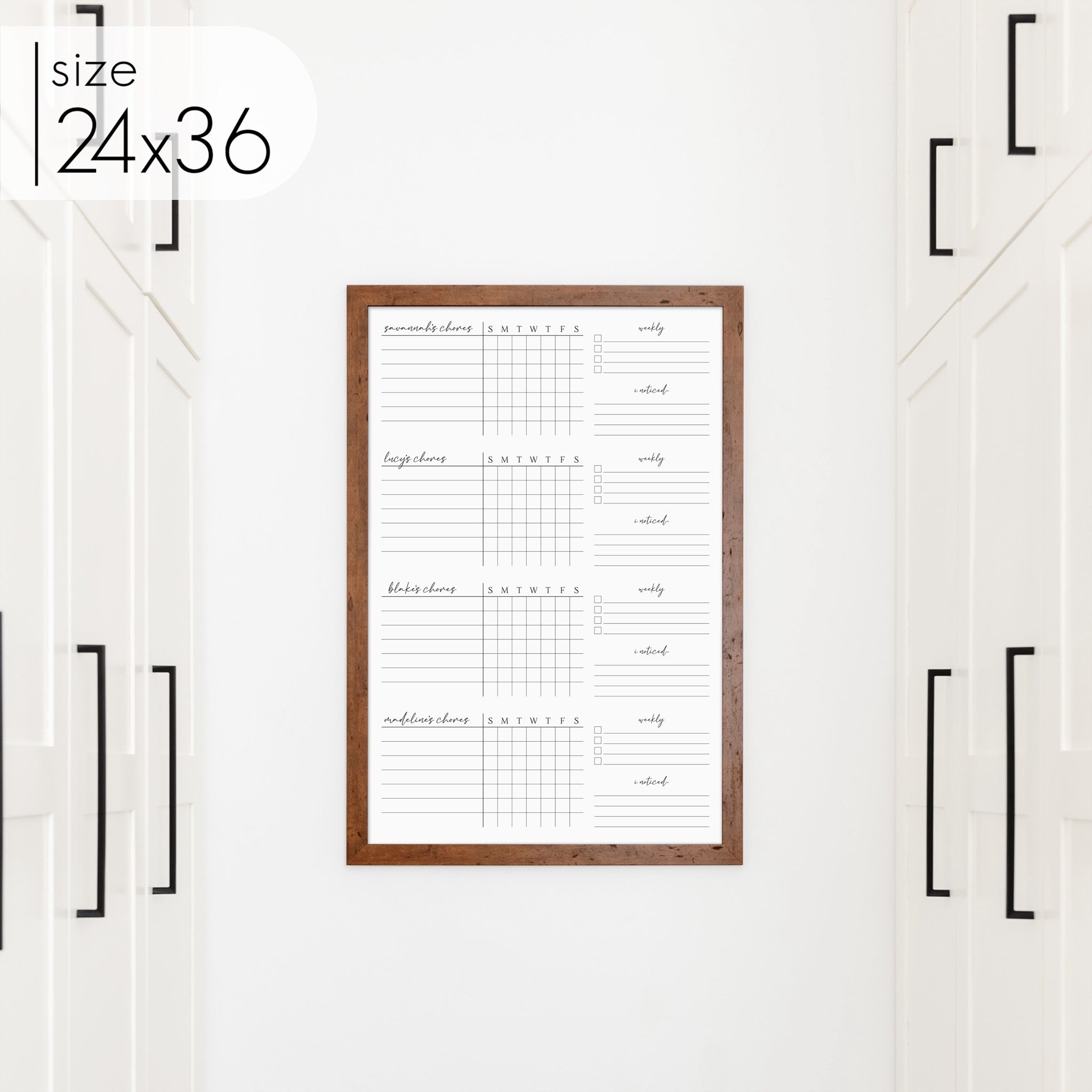 4 Person Framed Whiteboard Chore Chart  | Vertical Pennington