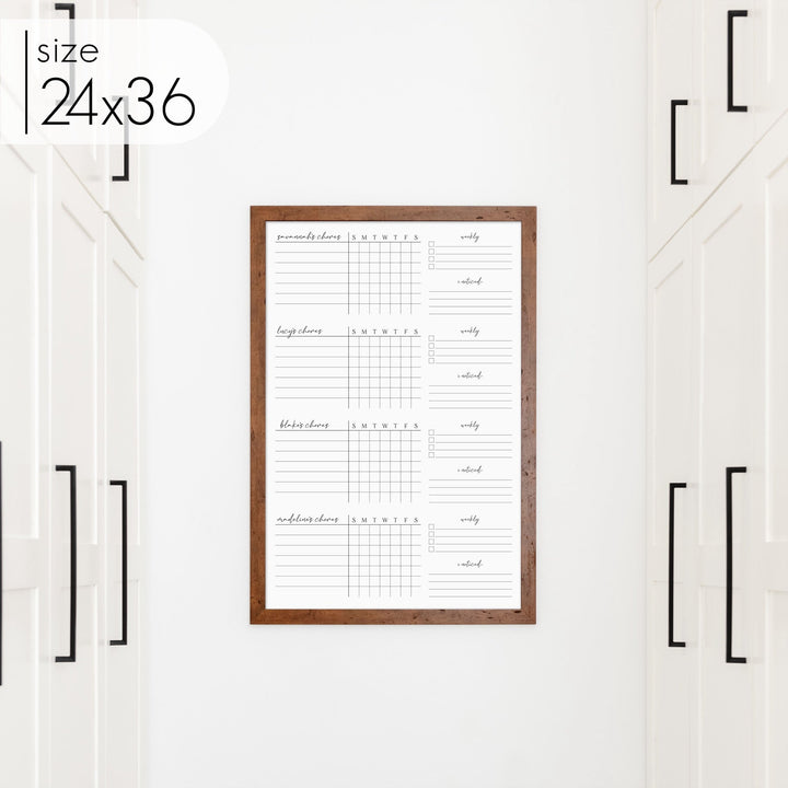 4 Person Framed Whiteboard Chore Chart  | Vertical Pennington